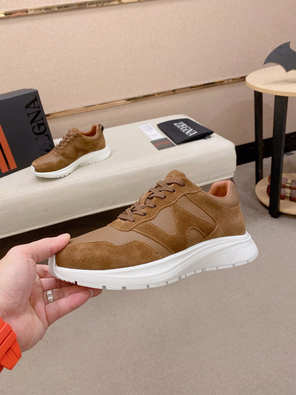 Zegna Men's Ermenegildo Sneakers Brown Suede Grain Leather