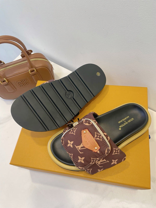 LV x TM Pool Pillow Flat Comfort Mule Brown Monogram Nylon 241325