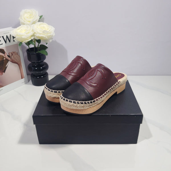 CC 26s Half-Length Slippers Black Burgundy Sheepskin 104251