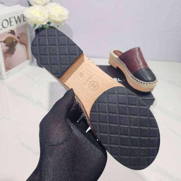 CC 26s Half-Length Slippers Black Burgundy Sheepskin 104251