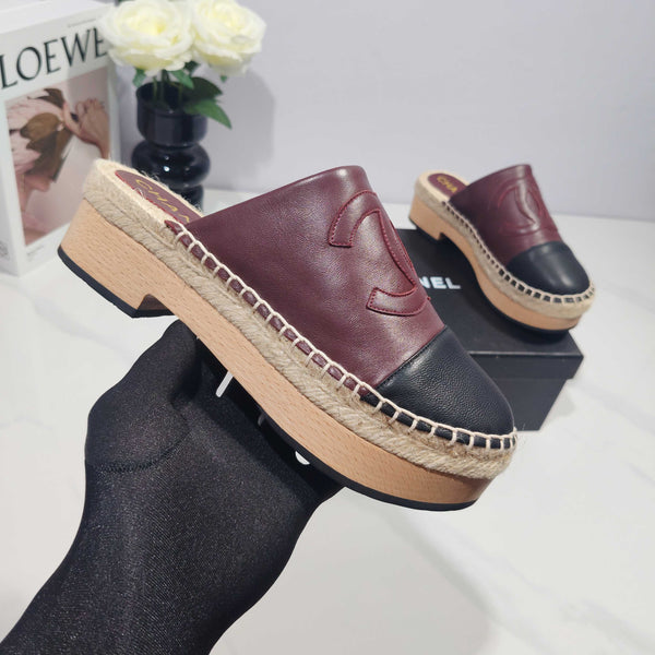 CC 26s Half-Length Slippers Black Burgundy Sheepskin 104251