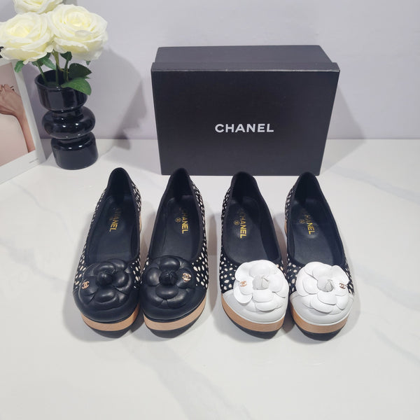 CC 26s Camellia Polka Dot Platform Shoes Black Whie Horsehair 104254
