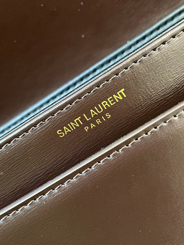 YSL Solferino Small Satchel Bag Brown Gold Calfskin 325451