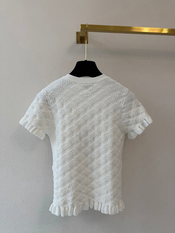 CC Crew Neck Short-Sleeved Cardigan White Cotton Silk 394834