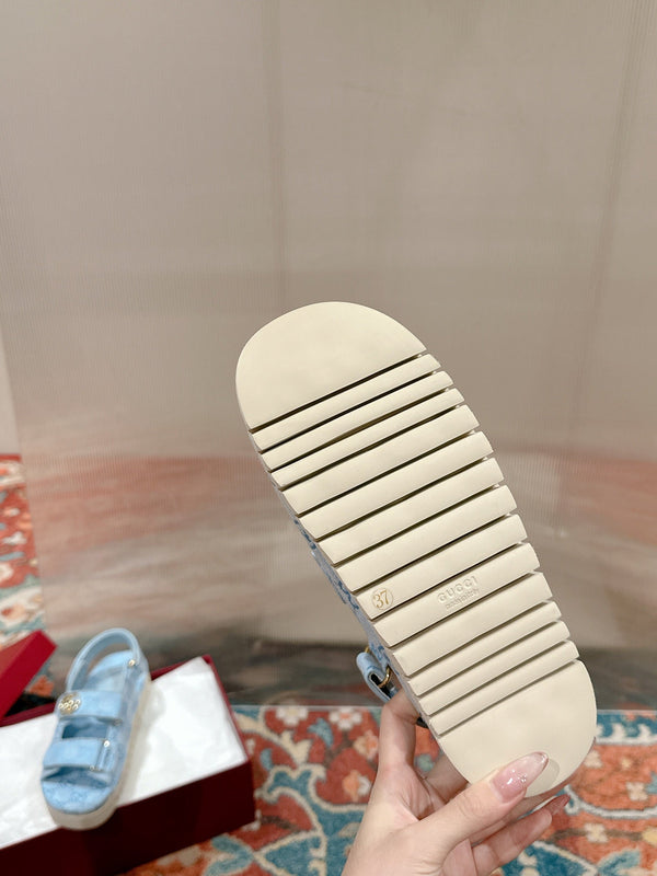 GG 26s Double G Sandals Light Blue Canvas 929383