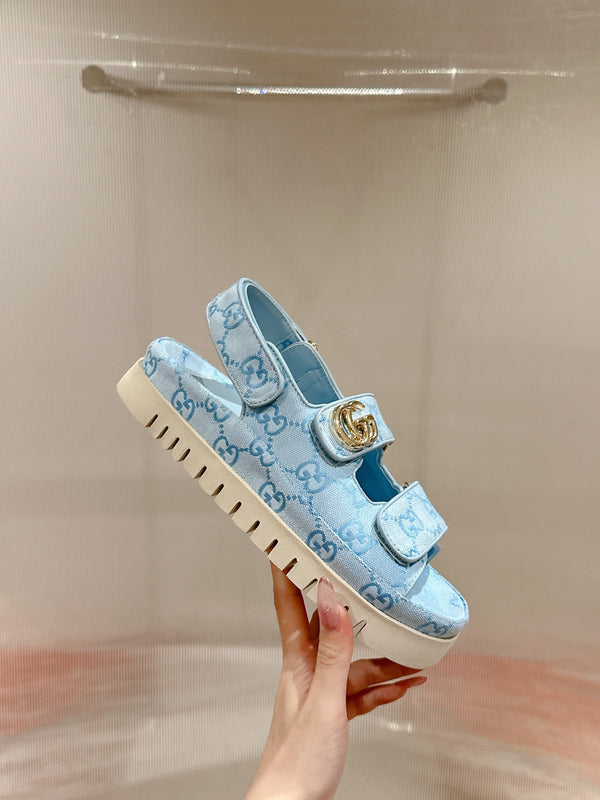 GG 26s Double G Sandals Light Blue Canvas 929383