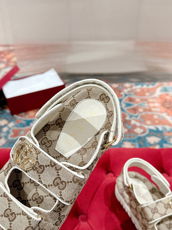 GG 26s Double G sandals Beige Brown Canvas 929386