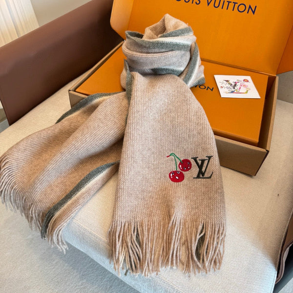 LV 25ss Scarf 180CM Light Beige Knitted Cashmere 292790