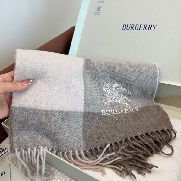 BBR Classic Embroidered Scarf 185CM Gray Brown Cashmere 292812