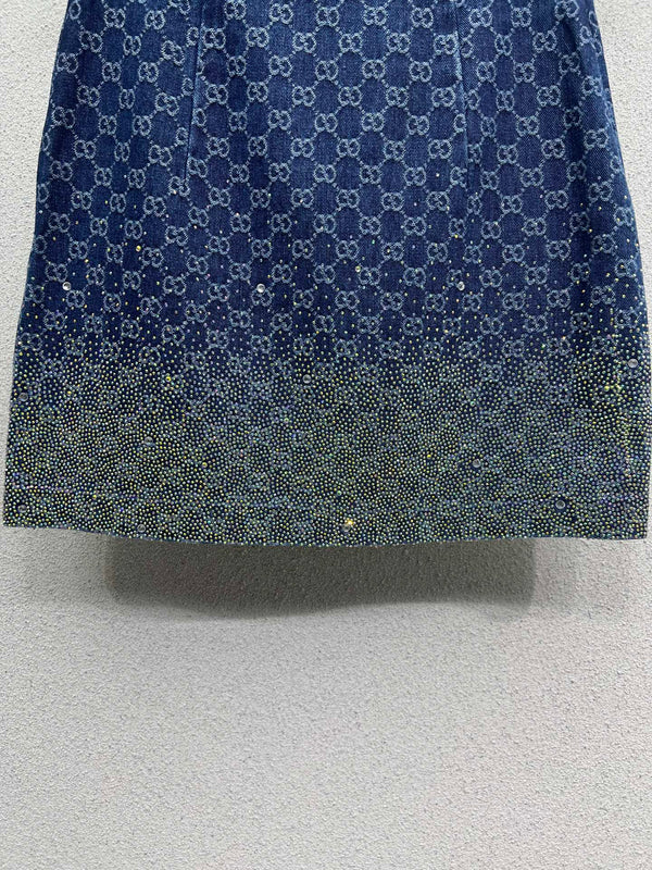 GG Blue Monogram Crystal Embellished Mini Skirt