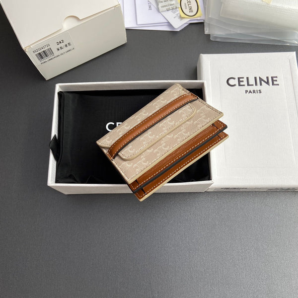 TRIOMPHE 24 Origami Business Card Holder Beige Canvas&Cowhile