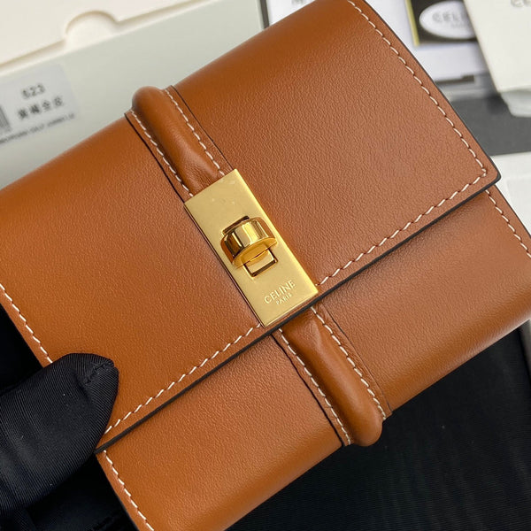 TRIOMPHE 16 Small Trifold Wallet Tan Cowhide Leather