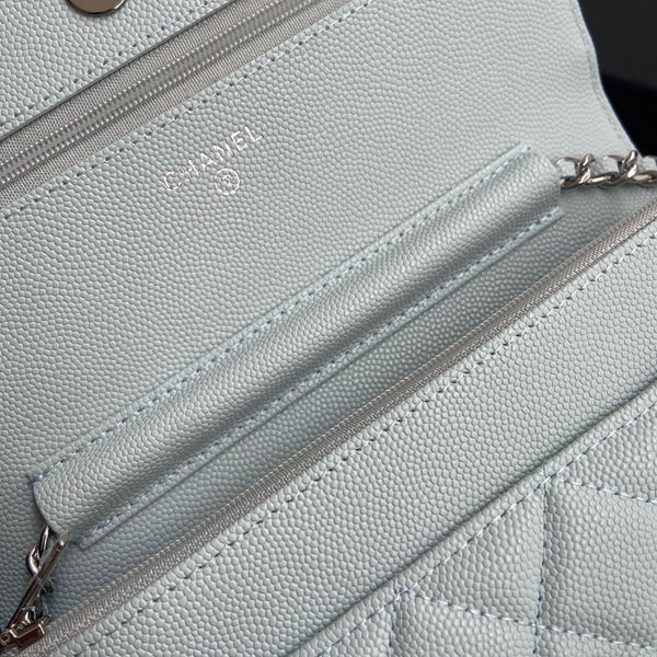 CC Woc 20cm Light Blue Grained Calfskin Silver Hardware