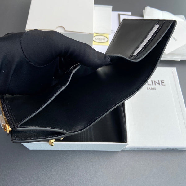 TRIOMPHE Fine Strap Wallet Nino Black Grain Cowhide GHW
