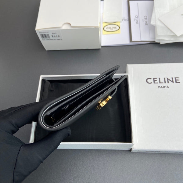 TRIOMPHE Medium Strap Wallet Black Grain Cowhide GHW