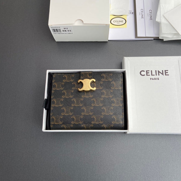 TRIOMPHE Medium Victoire Wallet Tan Cowhide&Canvas GHW