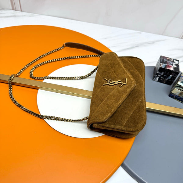 YSL Loulou Mini Bag 20cm Brown Coffee Suede 285679