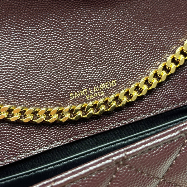 YSL Envelope Small Bag 21cm Burgundy Embossed Leather 285995