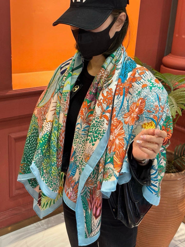 Mountain Zebra Scarf 185 CM Green Colorful Silk 402278
