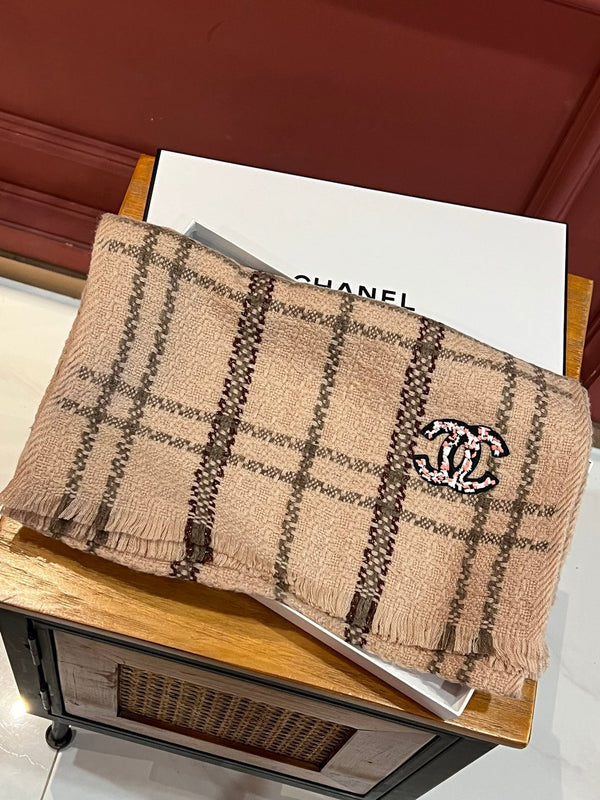 CC Scarf 190 CM In Dark Beige With Brown Stripes Wool 420037