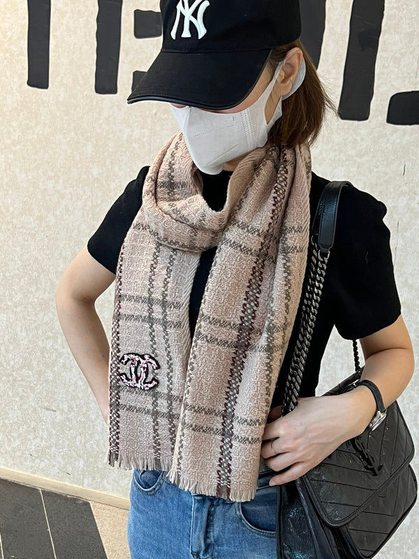 CC Scarf 190 CM In Dark Beige With Brown Stripes Wool 420037