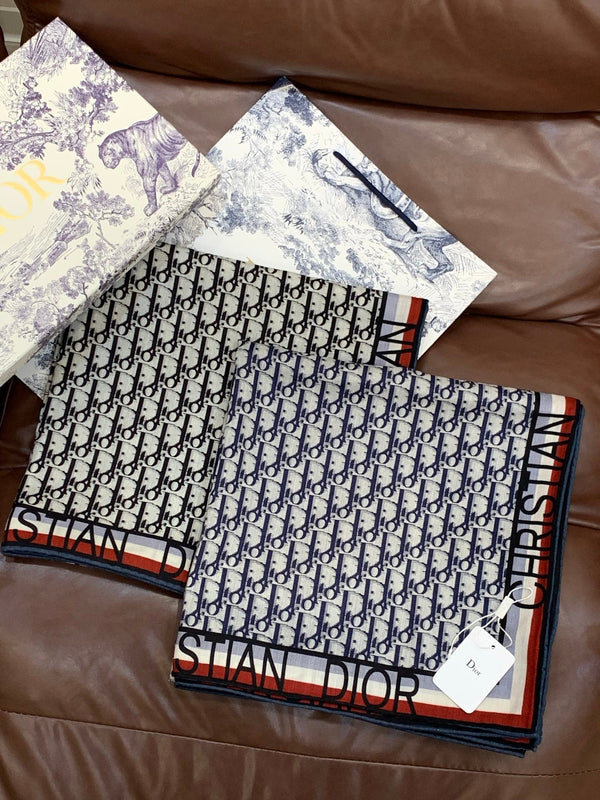 CD Monogram Scarf 140CM Dark Blue Cream Cashmere 293188