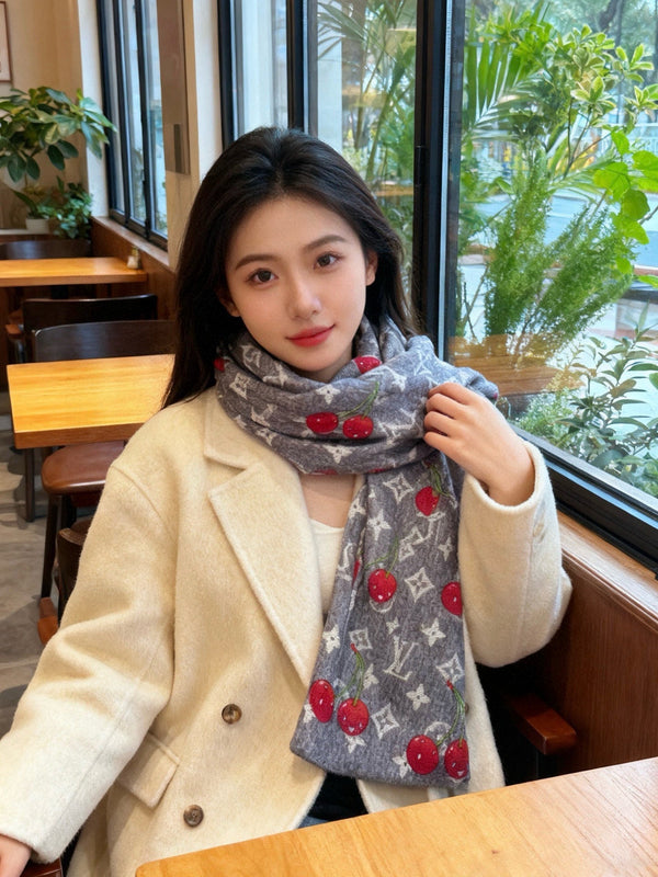 LV X TM Monogram Scarf 180CM Gray Red Cashmere 293171