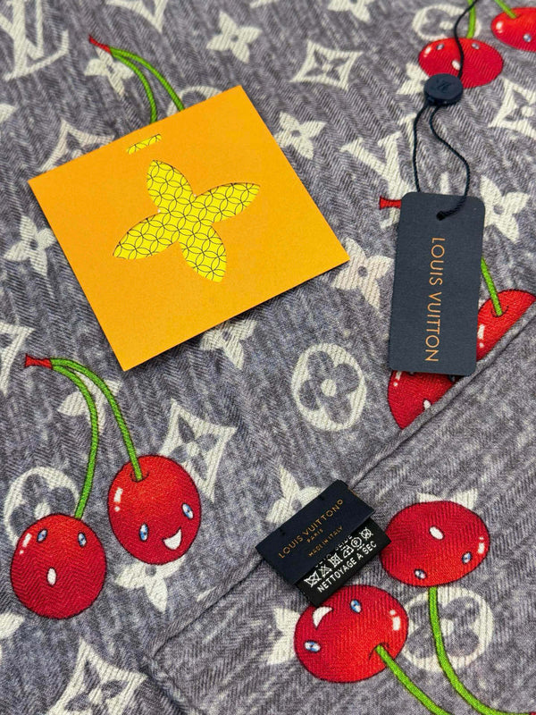 LV X TM Monogram Scarf 180CM Gray Red Cashmere 293171