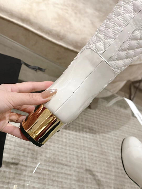 CC 26S Quilted Jumping Boots 5.5cm White Patent Leather Nylon 117684