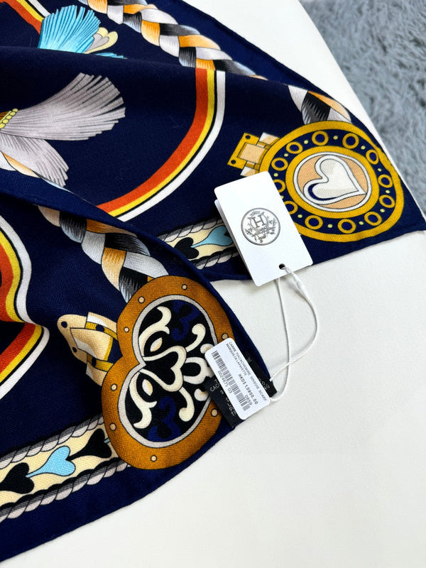 Harnais De Coeur Scarf 135 CM In Black Colorful Cashmere And Silk 381095