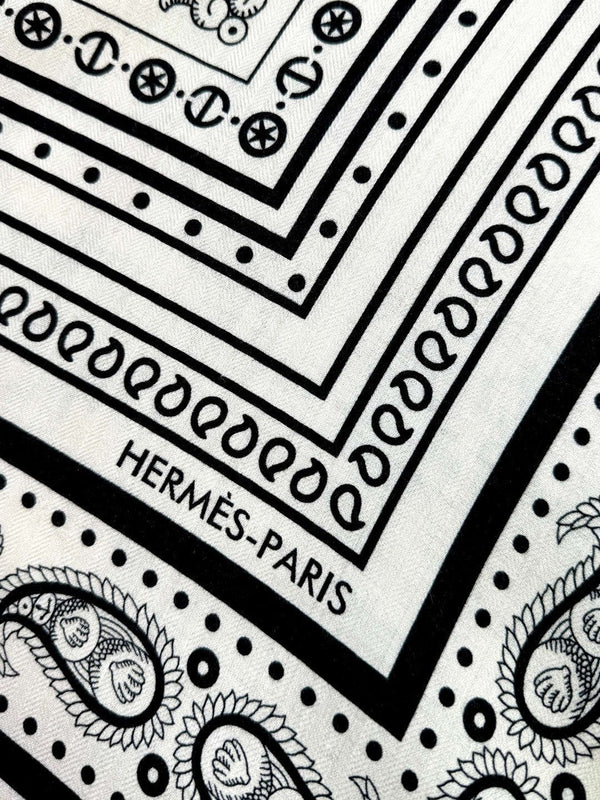 Tatouages Marins Bandana Shawl 135 CM Black White Cashmere And Silk 401091