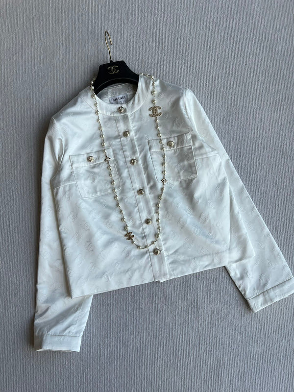 CC 25SS Round Neck Jacket in White Silk Jacquard 277155