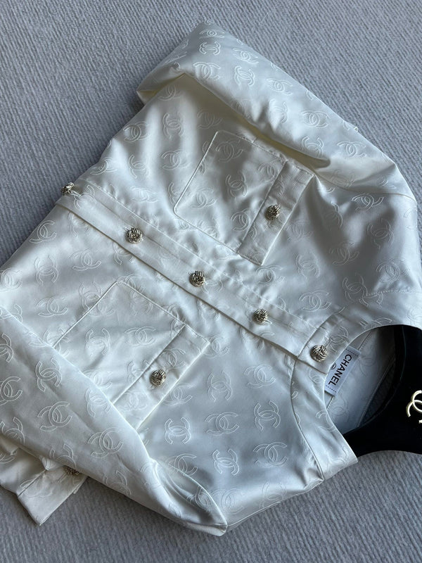 CC 25SS Round Neck Jacket in White Silk Jacquard 277155