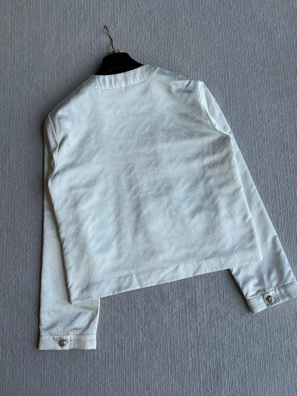CC 25SS Round Neck Jacket in White Silk Jacquard 277155