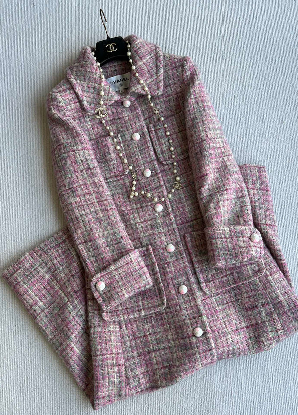 Chanel 25 Long Coat Pink Mohair Wool 318385