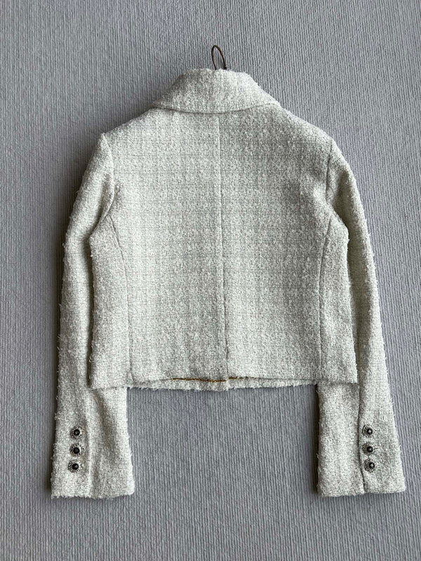 Chanel 2025 White Woven Tweed Fabric Jacket 318544