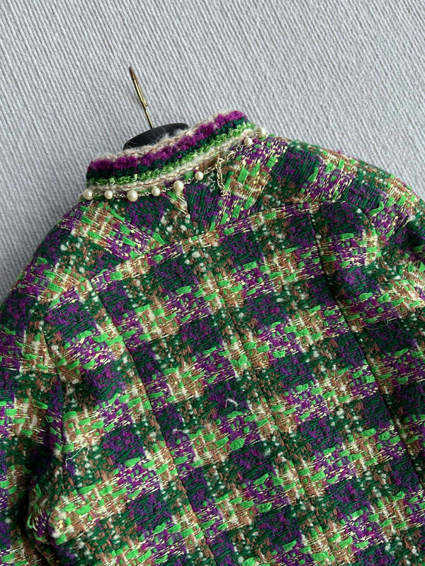 Chanel 2025 Plaid Tweed Jacket Green Wool Polyester 325361