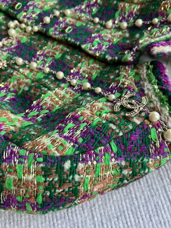Chanel 2025 Plaid Tweed Jacket Green Wool Polyester 325361