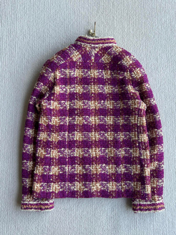 Chanel 2025 Plaid Tweed Jacket Purple Wool Polyester 325362