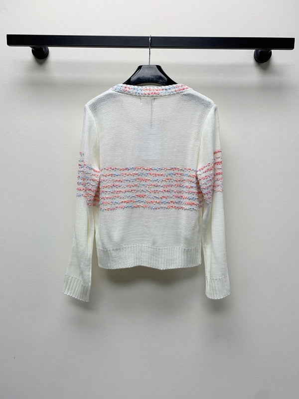 Celine 25 Striped Cardigan White Wool Polyester 281502