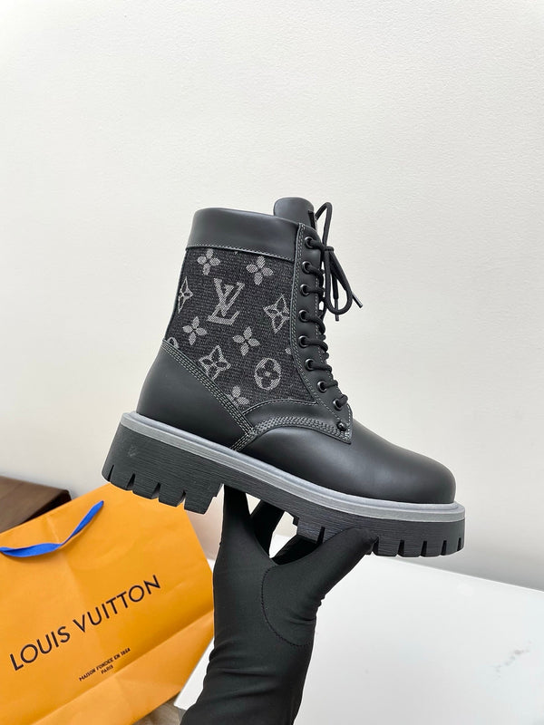 LV 25 Ankle Boots Black Monogram Cowhide Denim 576226