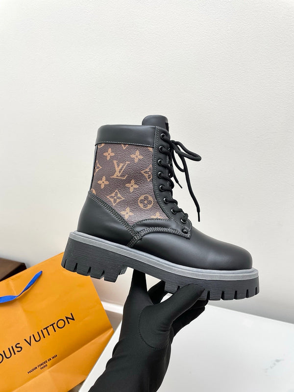 LV 25 Ankle Boots Black Brown Monogram Cowhide 576225