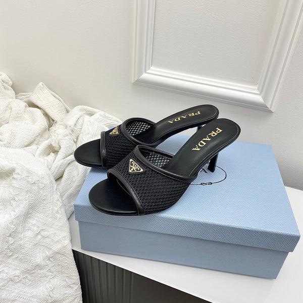 Prada 26s Mules Black Mesh Leather 726971
