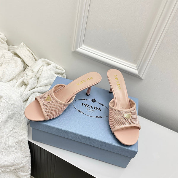 Prada 26s Mules Light Pink Mesh Leather 726972