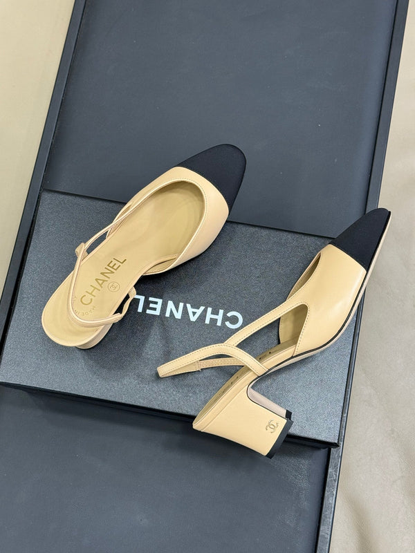 CC Classic Slingback Beige Goatskin Black Grosgrain 282281