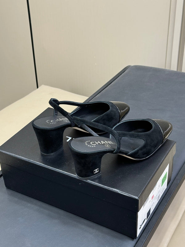 CC Classic Slingback Black Suede Mix Black Patent Calfskin 282285