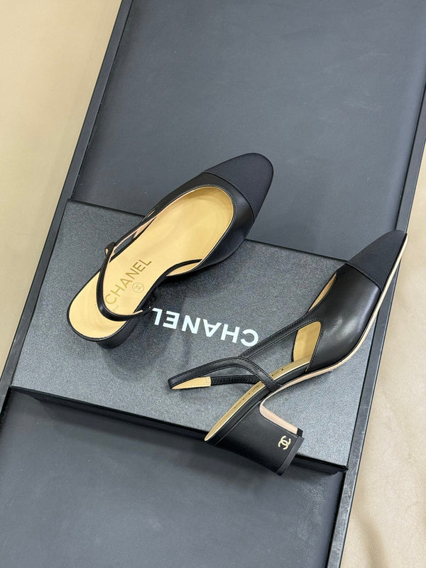 CC Classic Slingback Black Beige Goatskin Black Grosgrain 282286