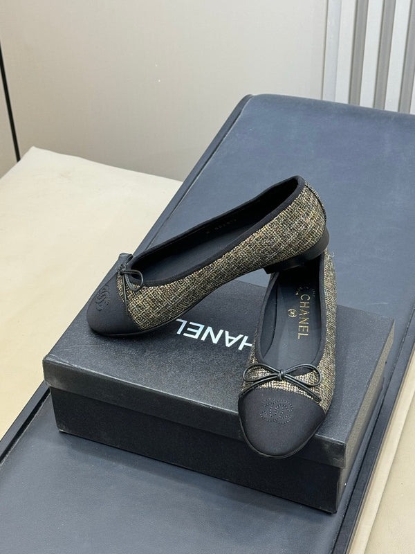 CC 26ss Ballet Flat Black Gold Tweed Velvet 623157