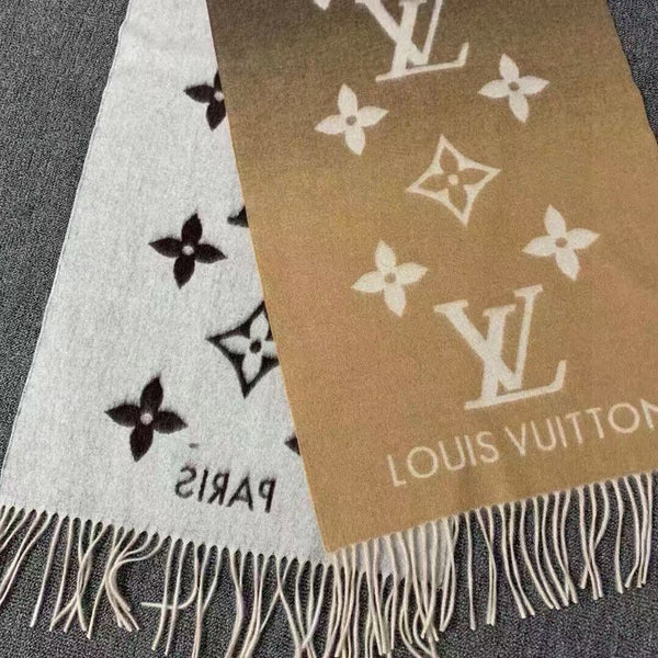 LV Gradient Pure Scarf 190cm Sable Beige Brown Cashmere 150397