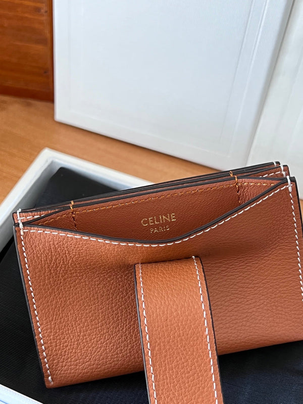ACCORDEON 10N843 Card Holder Brown Grain Cowhide GHW